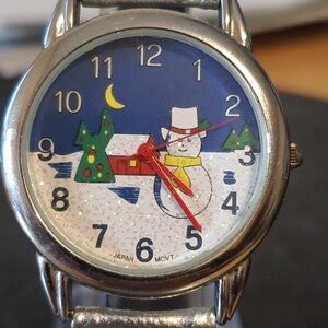 🦋10/$20🦋 Silver/Blue/White Leather Snowman Christmas Women's Watch